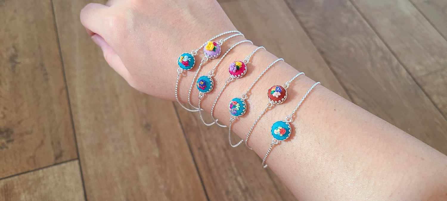 hand embroidery sterling silver jewelry dainty bracelet adjustable