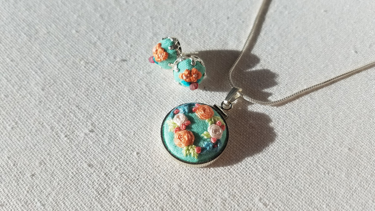 Light Orange Poppies with Pink Tourmaline Hand Embroidered Sterling Silver Earrings - Little Love Parcels