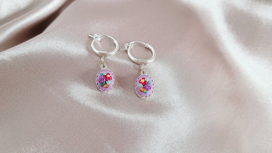 Red Poppies and Purple Roses with Genuine Tangerine Garnet Hoop Earrings - Little Love Parcels