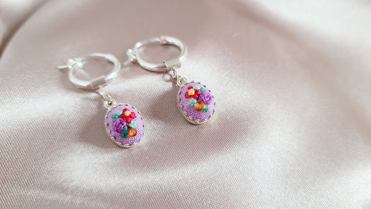 Red Poppies and Purple Roses with Genuine Tangerine Garnet Hoop Earrings - Little Love Parcels