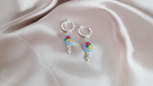 Red Rose and Yellow Poppy Dangle Hoop Earrings - Little Love Parcels