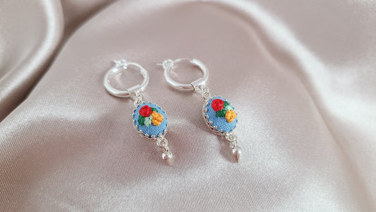 Red Rose and Yellow Poppy Dangle Hoop Earrings - Little Love Parcels