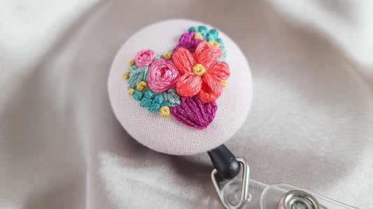 Heart Flower Patch Hand Embroidered Badge - Little Love Parcels