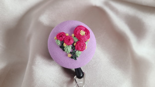 Floral Heart Hand Embroidered Badge with Hot Pink Roses - Little Love Parcels