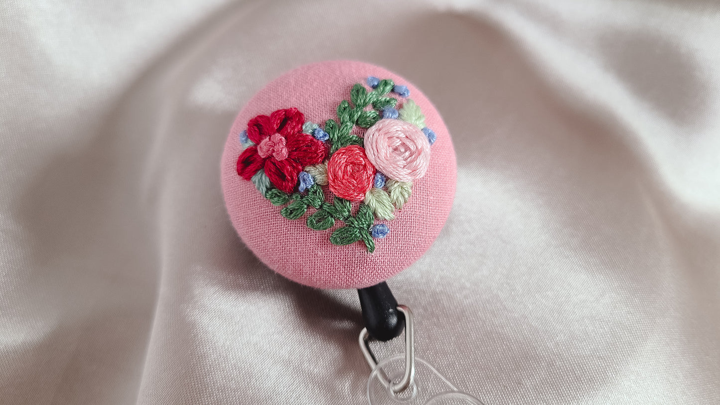 Pink Heart Flower Patch Hand Embroidered Badge - Little Love Parcels