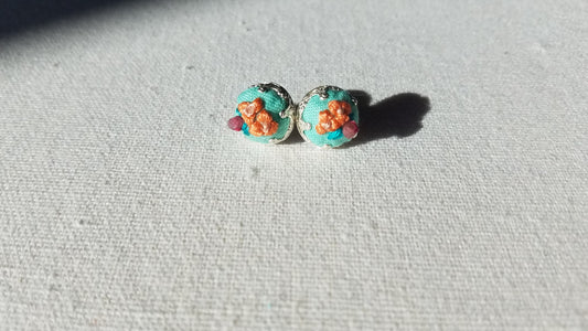 Light Orange Poppies with Pink Tourmaline Hand Embroidered Sterling Silver Earrings - Little Love Parcels