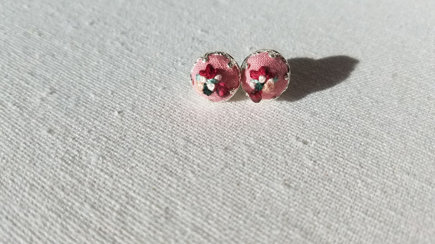 Red Lilies and Garnet Hand Embroidered Sterling Silver Earrings - Little Love Parcels