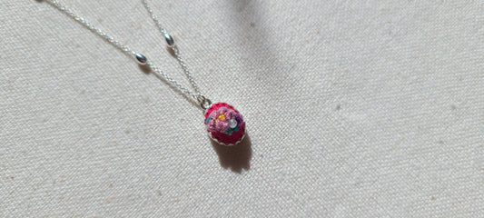 Lilic Poppies and Purple Roses on Hot Pink Mini Sterling Silver Necklace - Little Love Parcels
