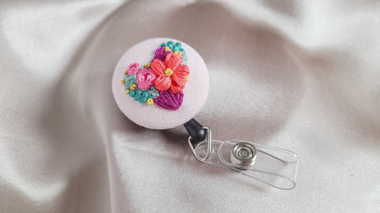 Heart Flower Patch Hand Embroidered Badge - Little Love Parcels