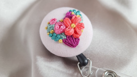 Heart Flower Patch Hand Embroidered Badge
