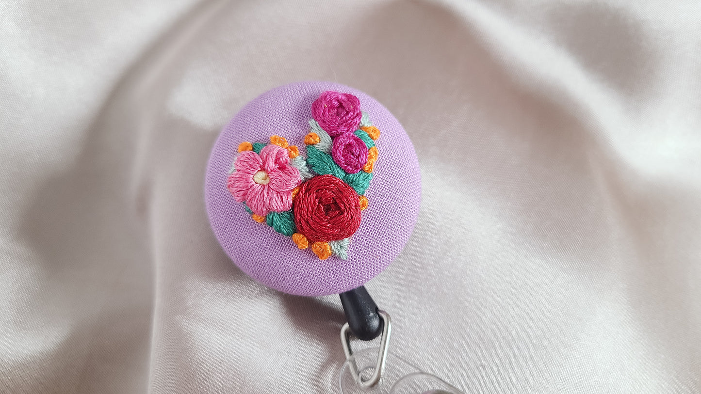 Pink and Purple Heart Flower Patch Hand Embroidered Badge