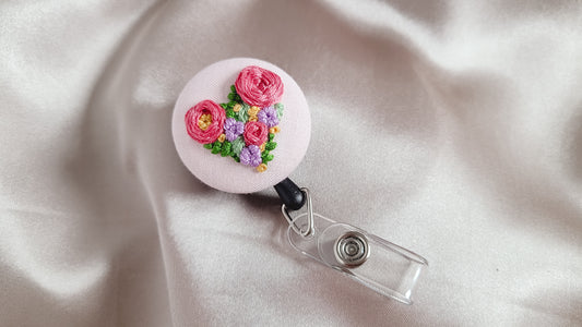 Floral Heart Hand Embroidered Badge with Pink Roses - Little Love Parcels