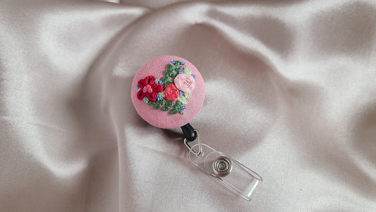 Pink Heart Flower Patch Hand Embroidered Badge - Little Love Parcels