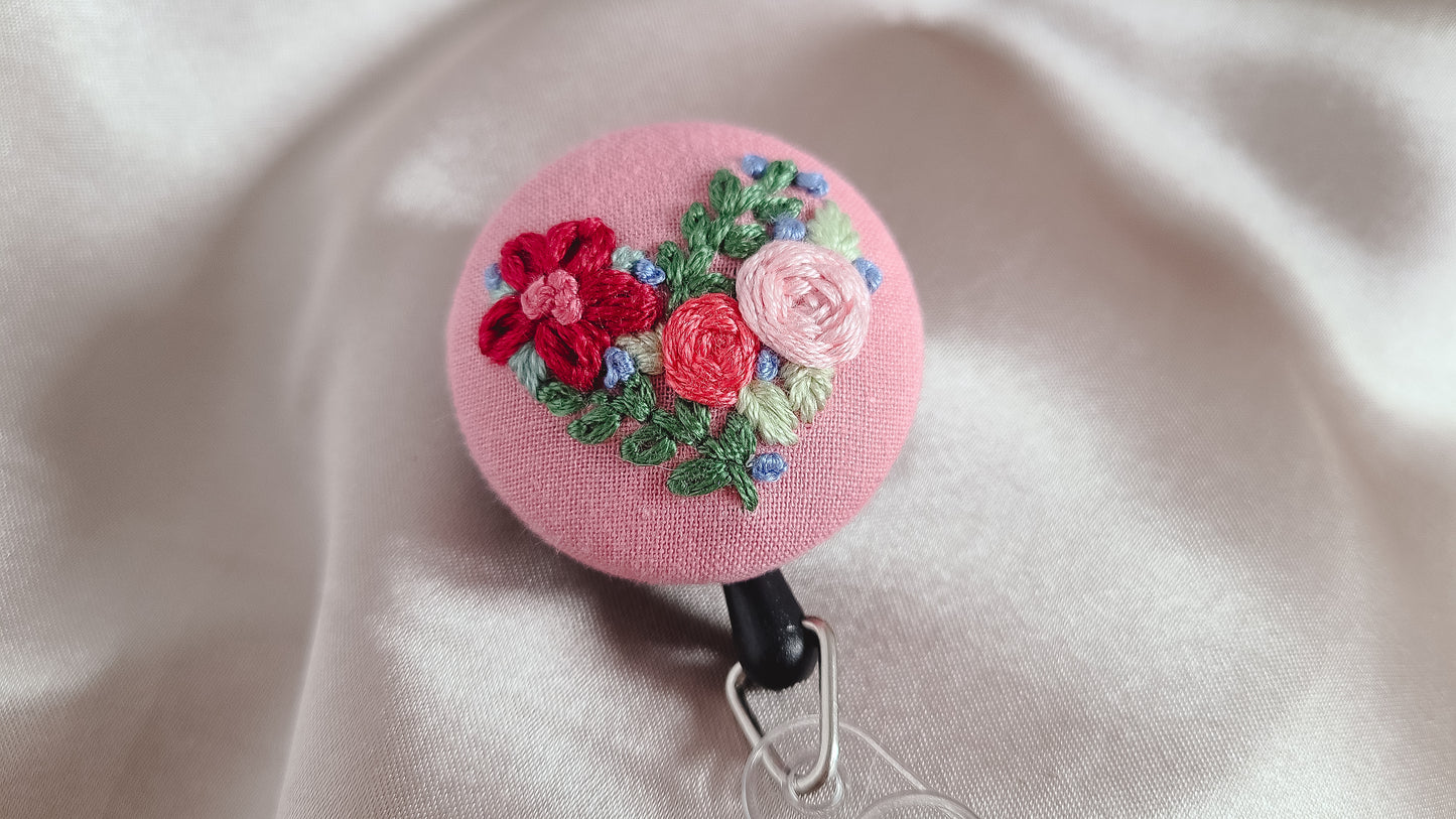 Pink Heart Flower Patch Hand Embroidered Badge